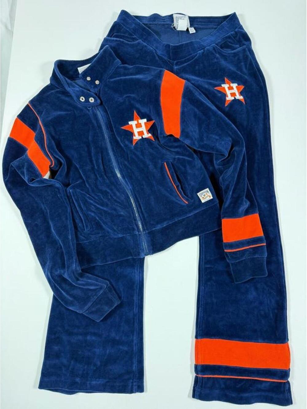 Blue and Orange Velour Tracksuit with Houston Astros Logo S